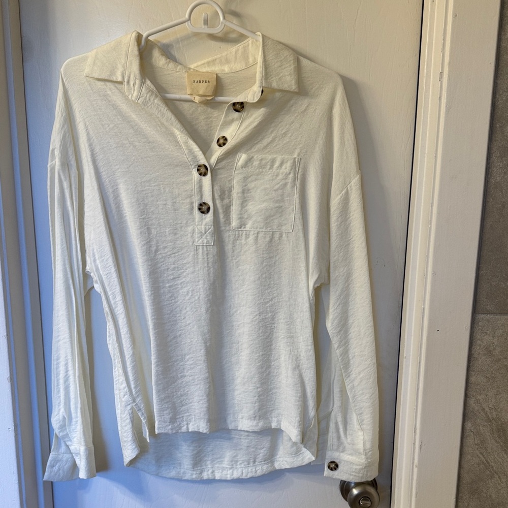 Harper Cream Button-Up Long Sleeve Shirt